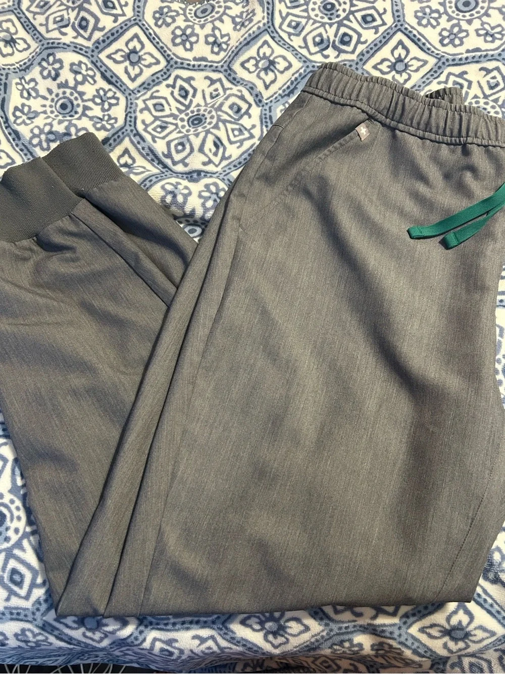 Figs Men's Gray Jogger Pants with Green Drawstring Accent